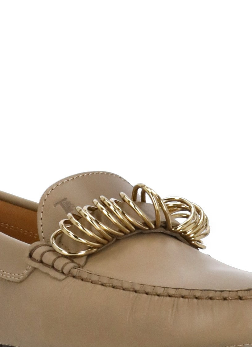 Tod's Beige Leather Loafers With Squared Toe