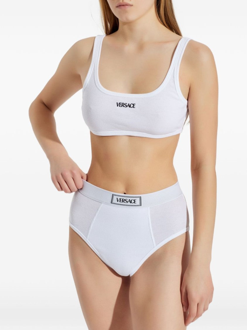 Versace White Logo Embroidered Tank Top