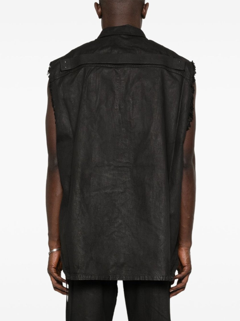 Drkshdw Sleeveless Black Vest With Button Fastening And Fringed Detail