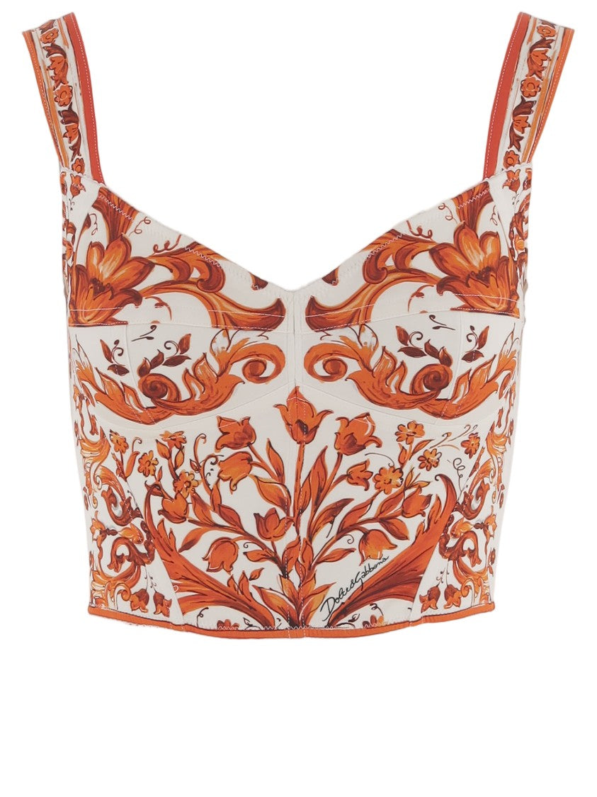 Dolce & Gabbana Majolica Print Stretch Silk Bustier