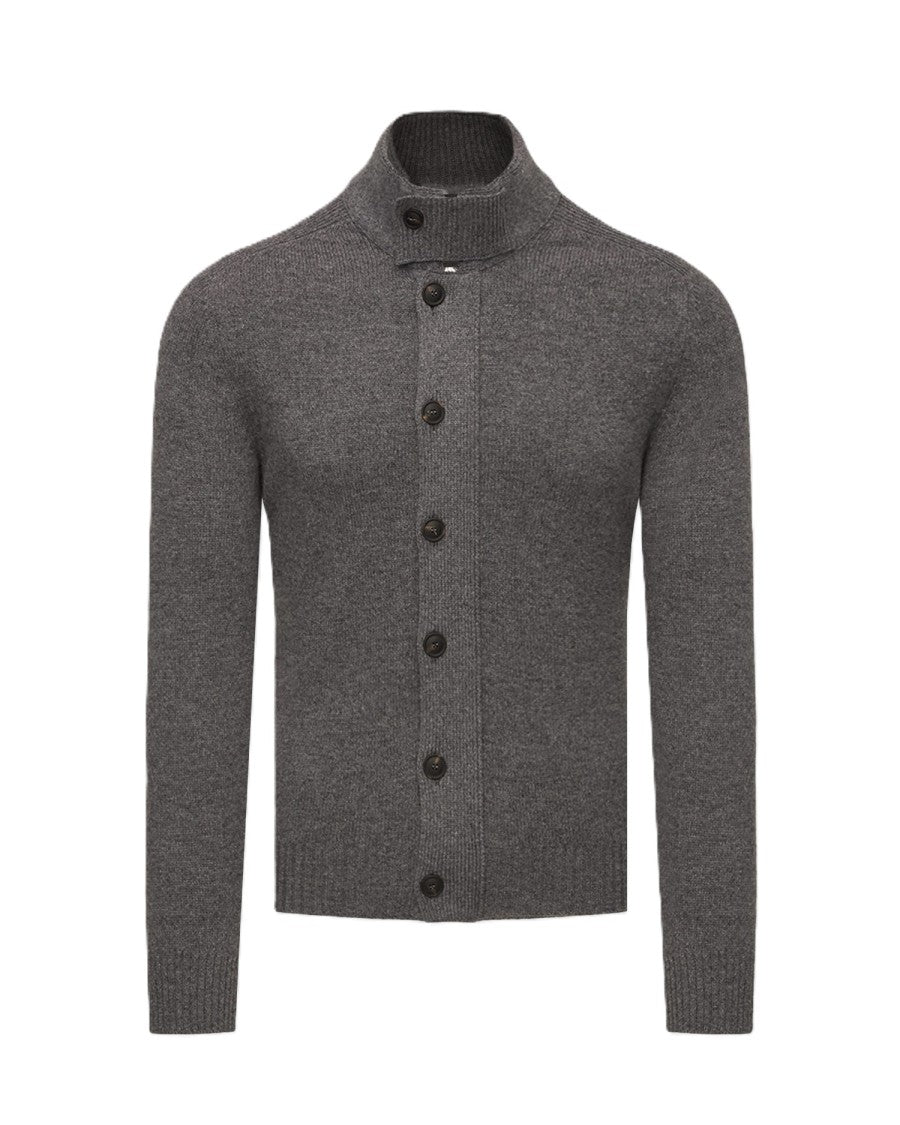 Paolo Fiorillo Capri Ribbed Collar Zip Cardigan With Button Closure