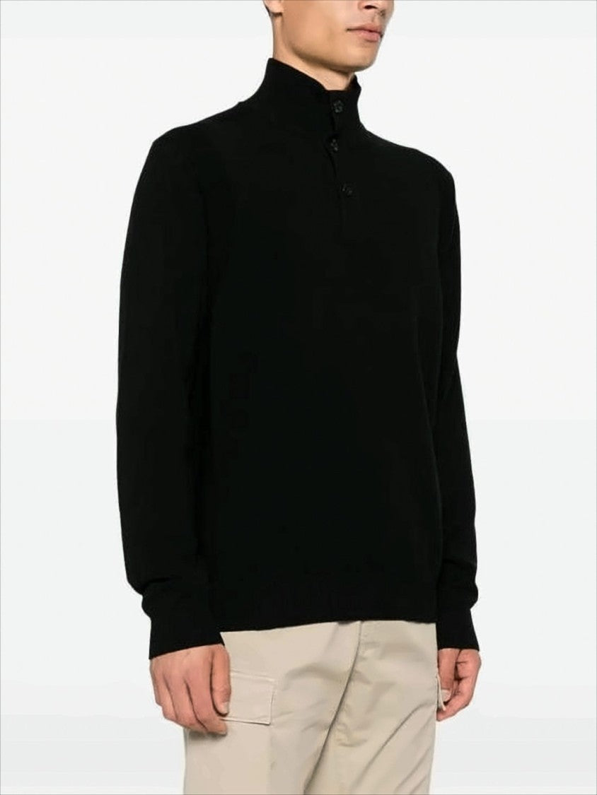 Stone Island Black Turtleneck Sweater With Signature Patch