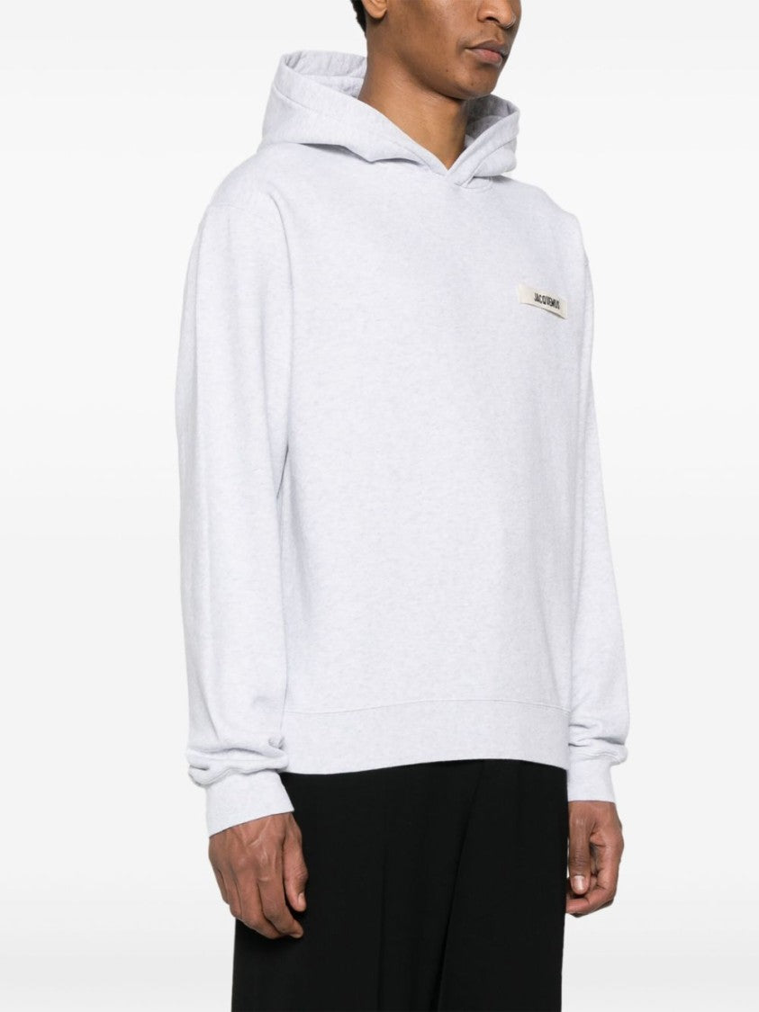 Jacquemus Light Grey Hooded Sweatshirt With Minimalist Design