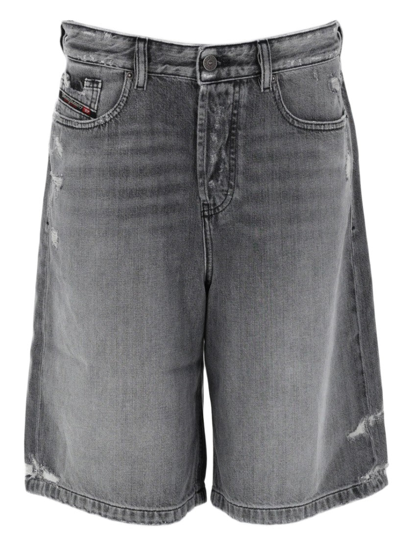Diesel Grey De-Sire Cotton Distressed Denim Shorts