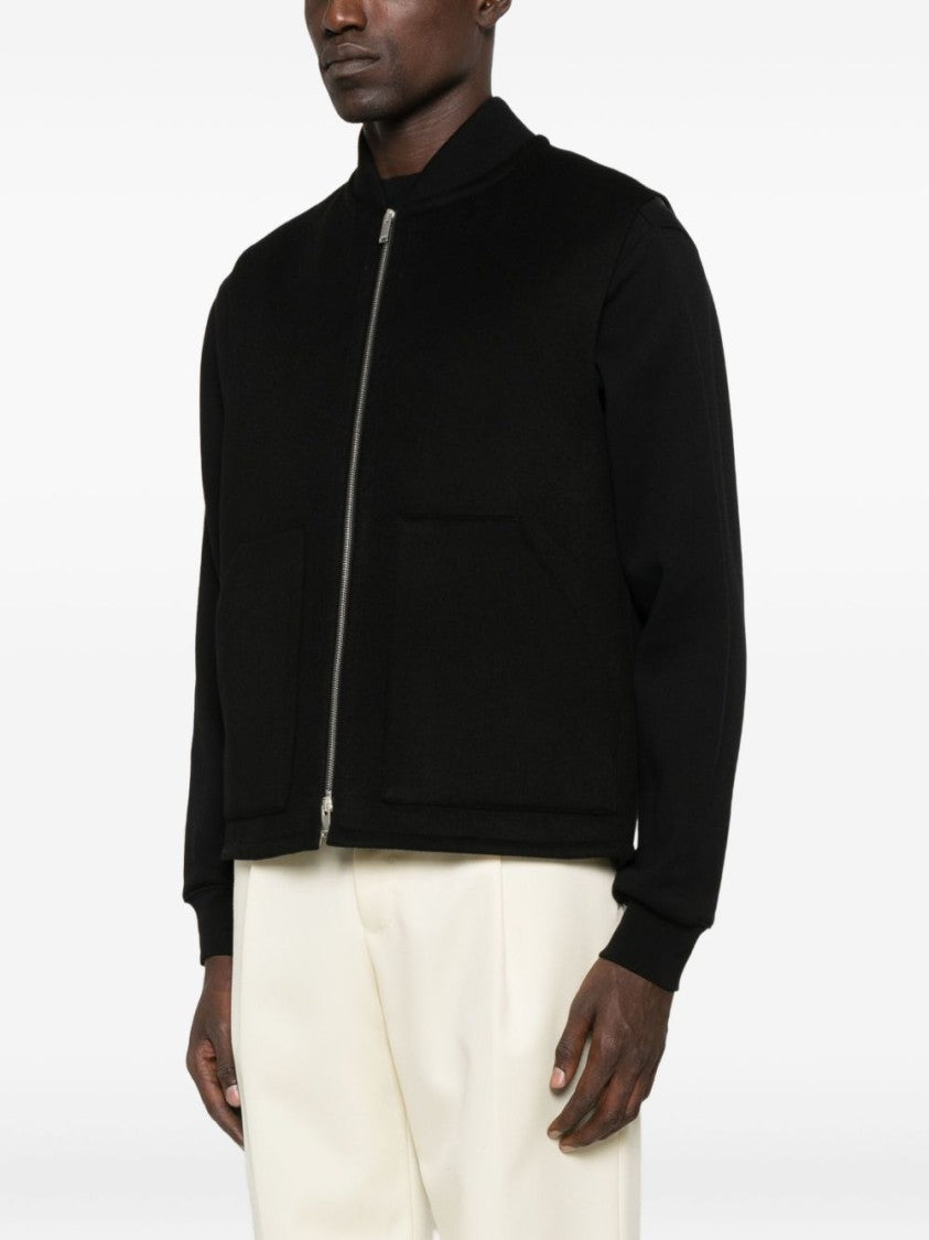 Lardini Sleeveless Black Wool Vest With High Collar