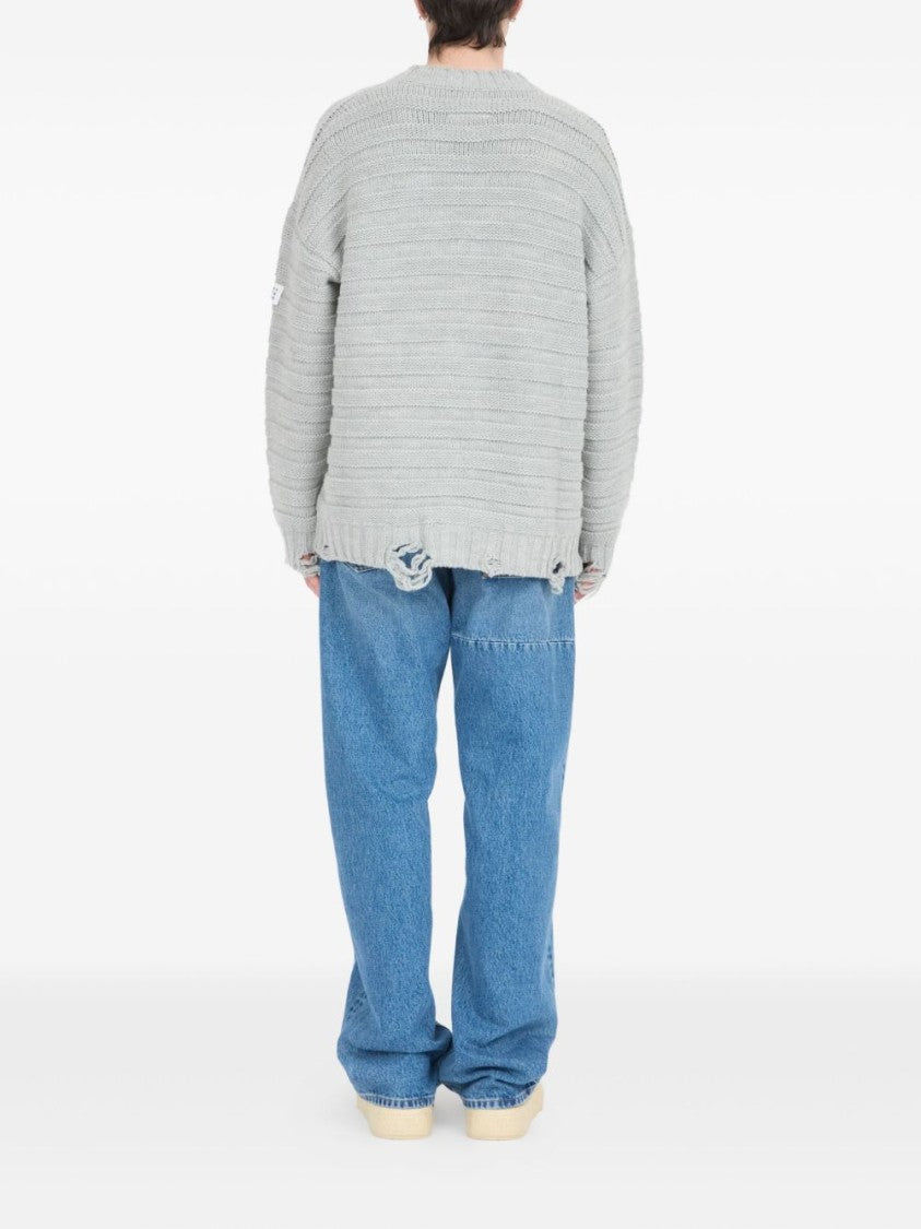 Mm6 By Maison Margiela Textured Ribbed Grey Cardigan With Button-Down Front