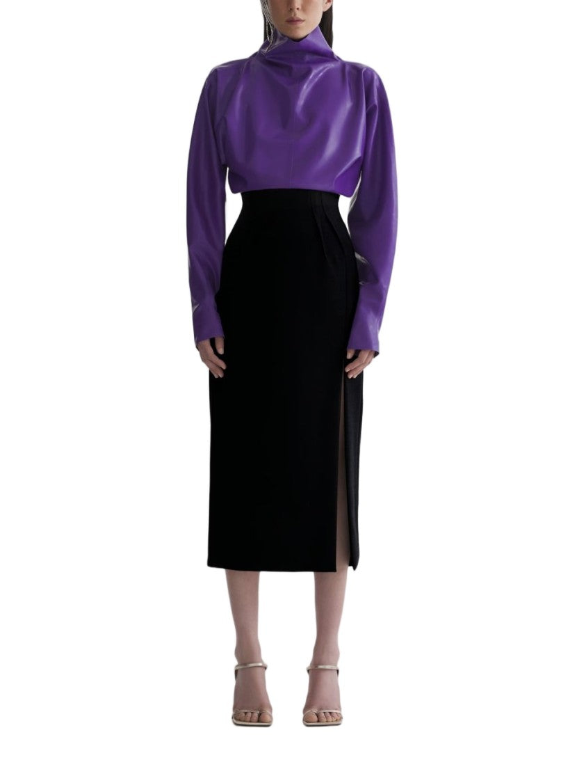 Mugler Black Panelled High Waist Slit Skirt