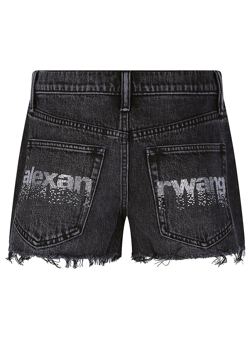 Alexander Wang Relaxed Crystal Hotfix Denim Shorts