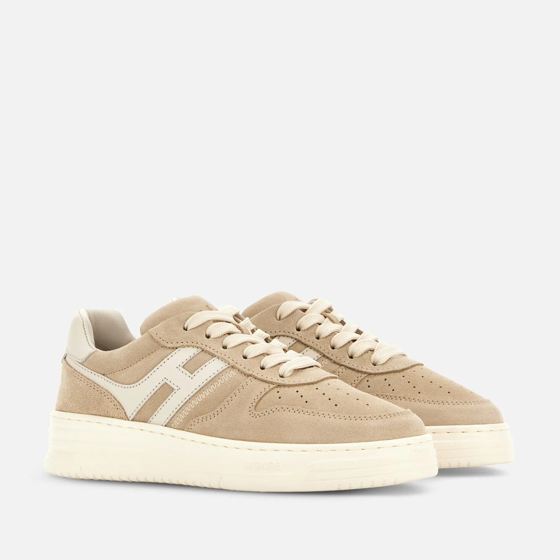 Hogan Beige Calfskin H630 Sneakers With Lace-Up Design