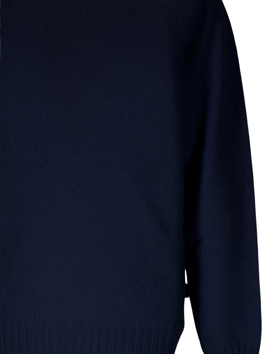 Sebago Deep Navy Wool Sweater With Ribbed Detailing