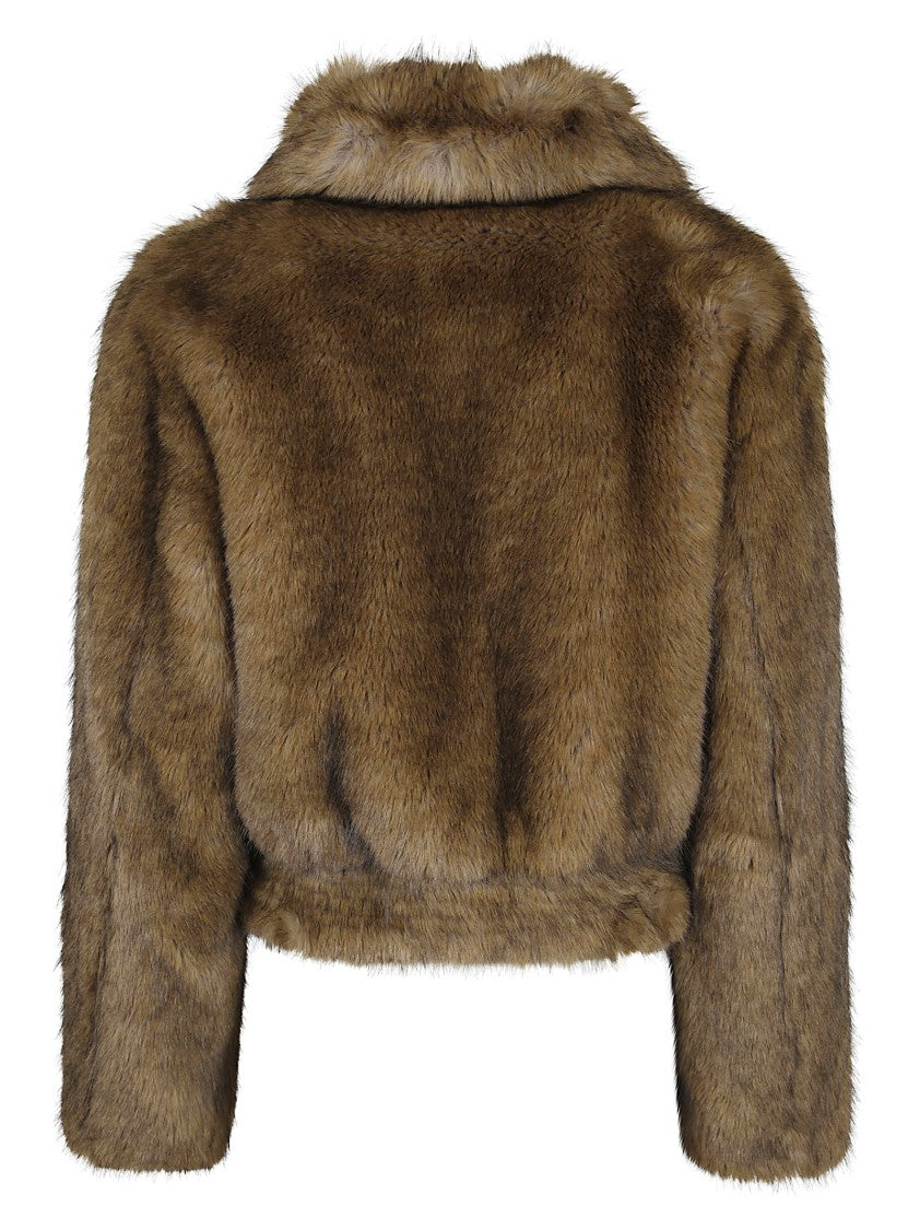 Stand Studio Cropped Faux Fur Coat With Plush Texture And Wide Collar