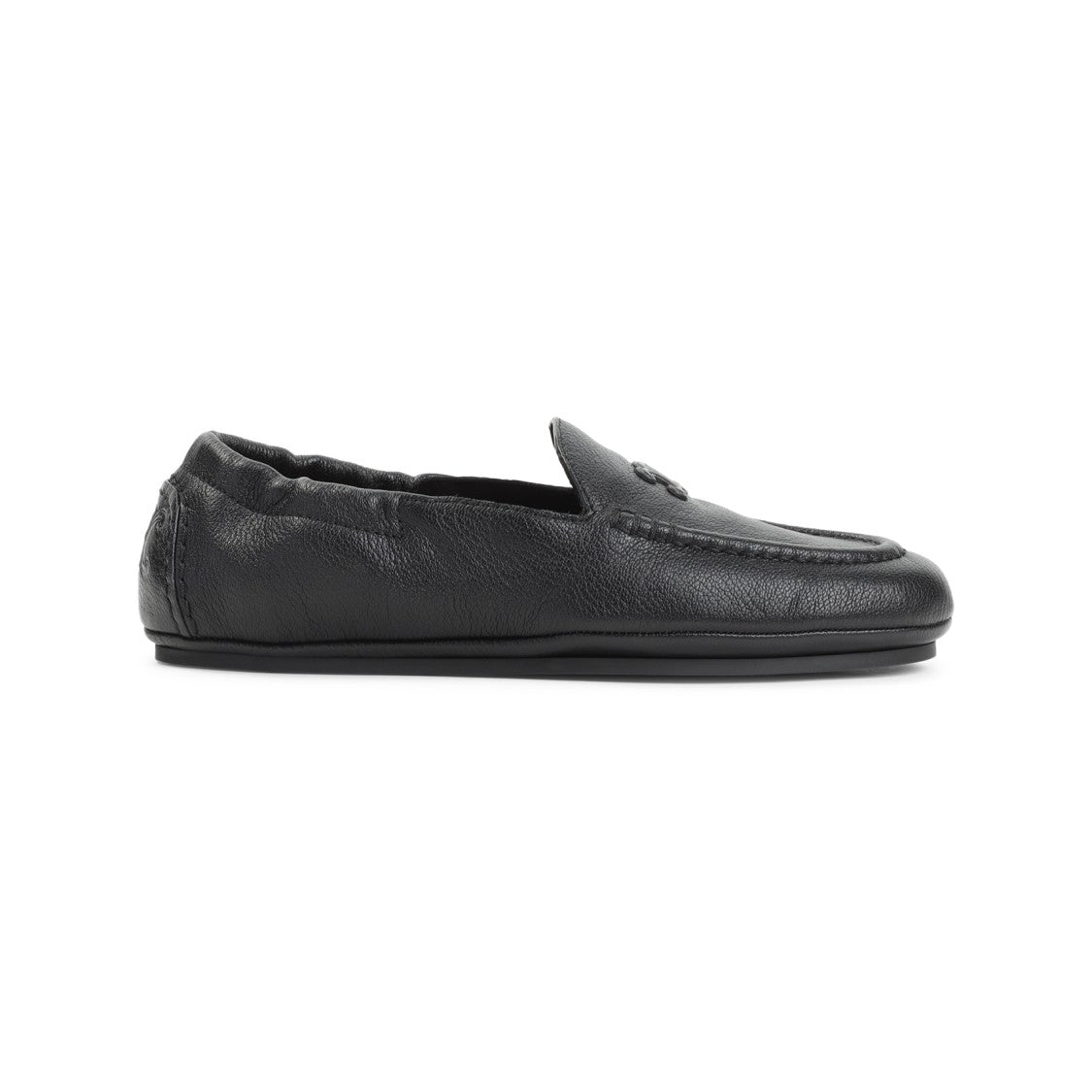 Celine Textured Leather Black Loafers With Embossed Logo