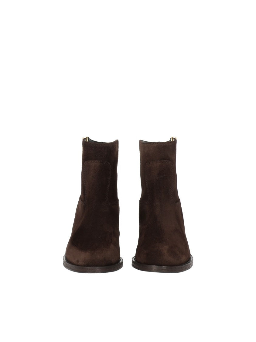 Via Roma 15 Black Pointed-Toe Gold Accent Ankle Boots