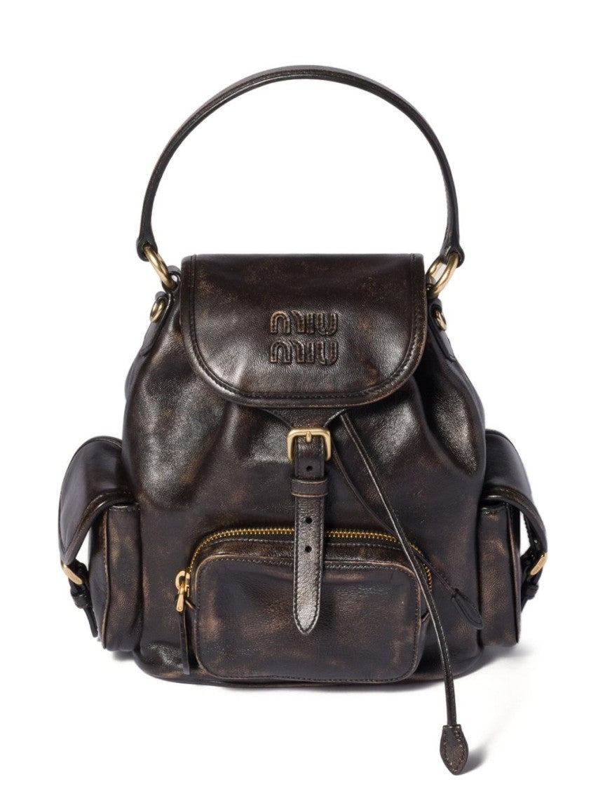 Miu Miu Black Structured Flap Gold Accents Handbag