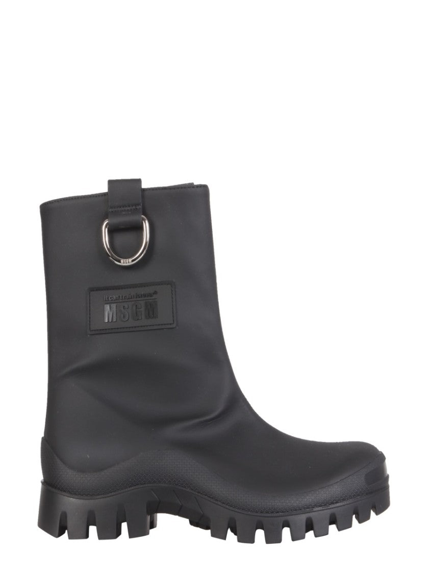 Msgm Matte Black Mid-Calf Rain Boots