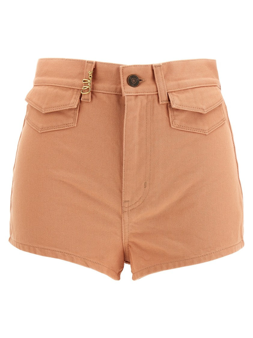 Chloé Garment-Dyed Cotton Denim Shorts