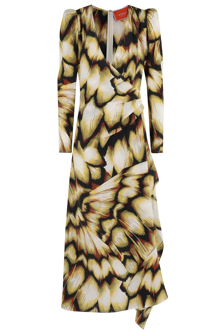 La Double J Femme Midi Dress With Abstract Feather Print