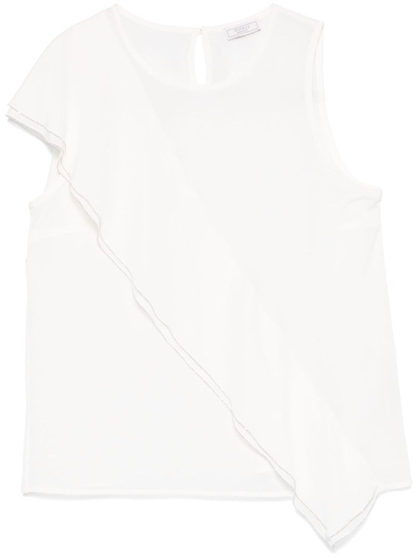 Peserico Sleeveless White Top With Delicate Ruffles