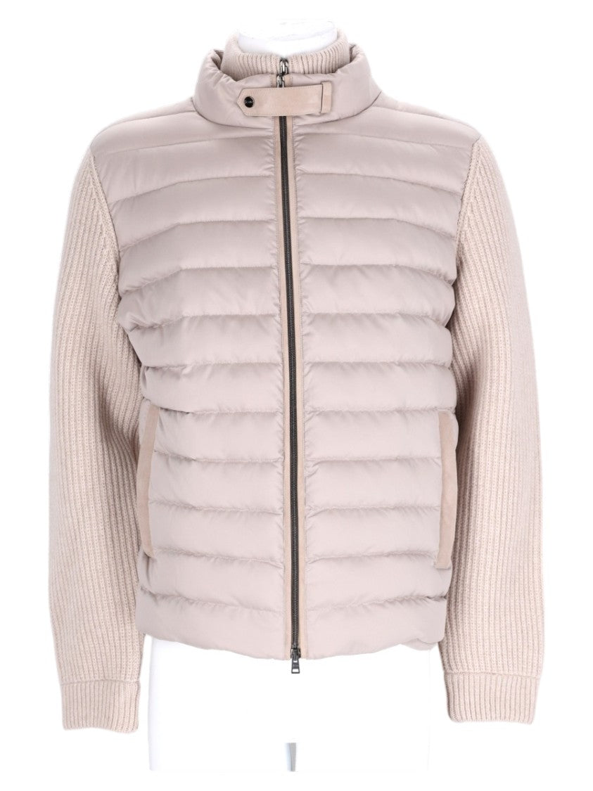 Herno Grey Quilted Ribbed Wool Down Jacket