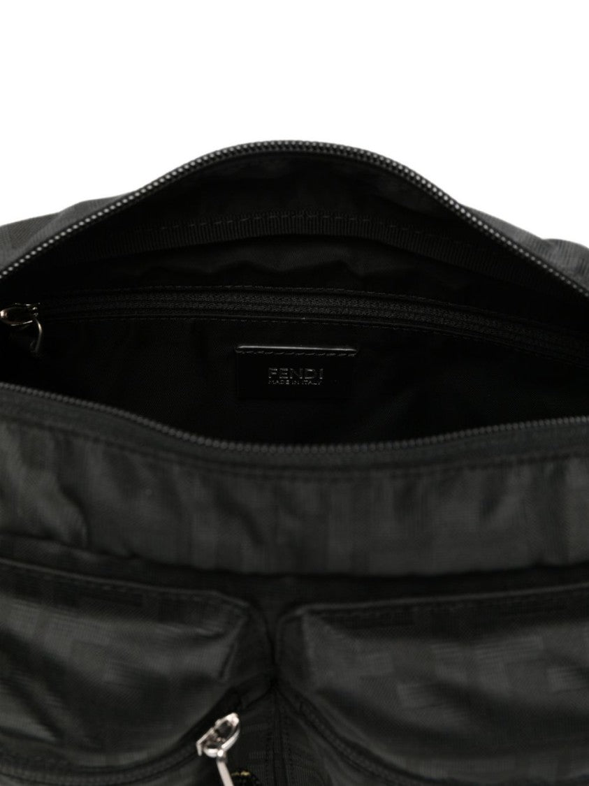 Fendi Rectangular Black Fabric Bag With Zippered Pockets