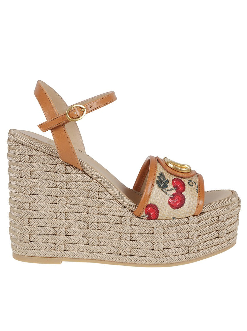 Valentino Garavani Jacquard Raffia Wedge Sandals
