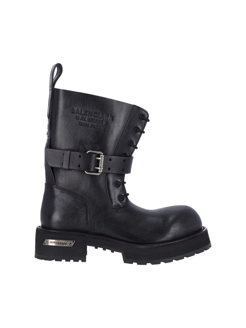 Balenciaga Rounded Toe Black Calf Leather Boots
