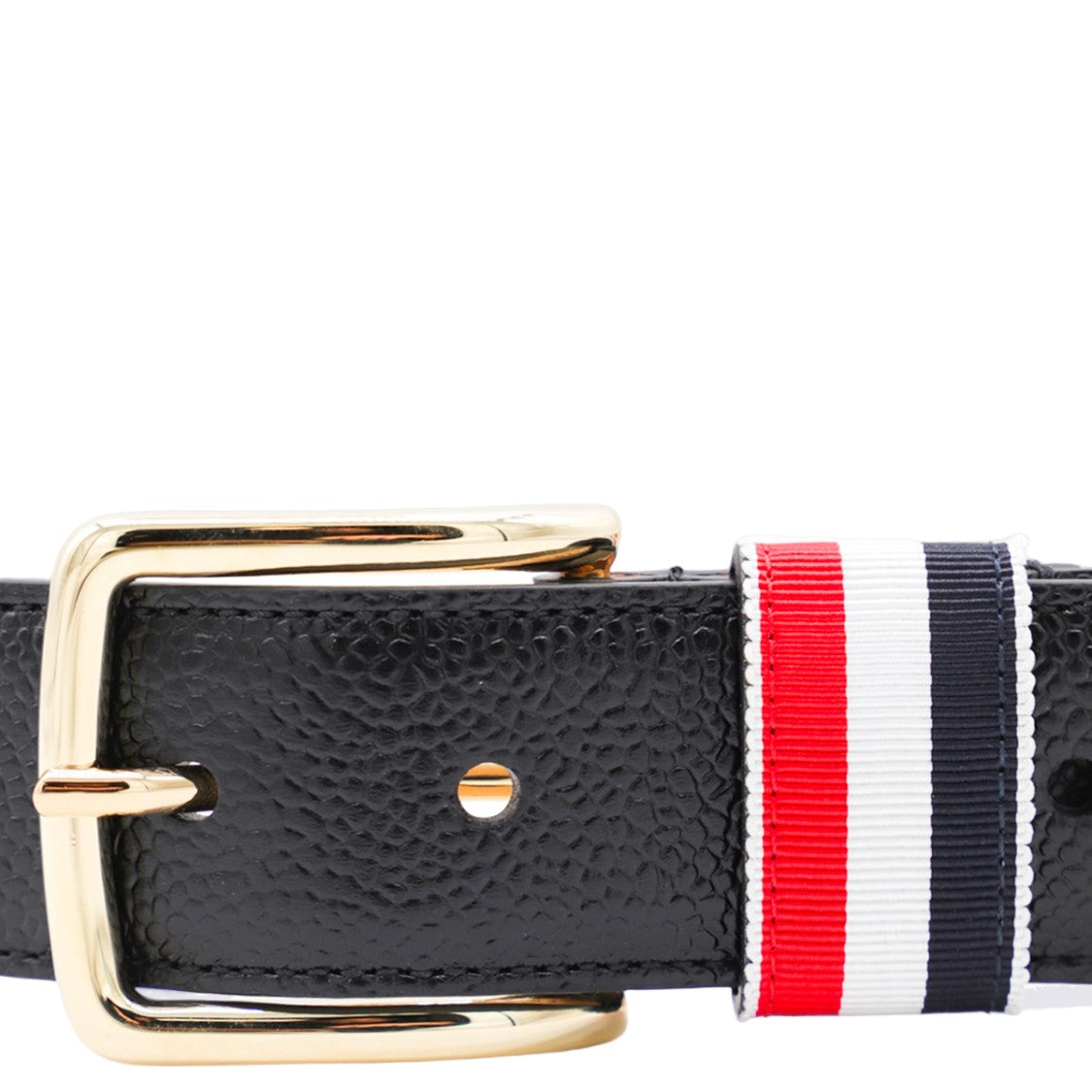 Thom Browne Textured Black Leather Belt With Gold-Tone Buckle