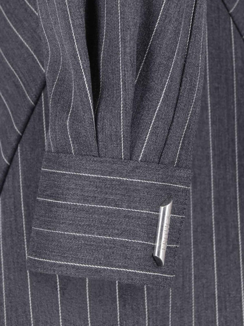 Dondup Grey Gessato Virgin Wool Pinstripe Mini Dress