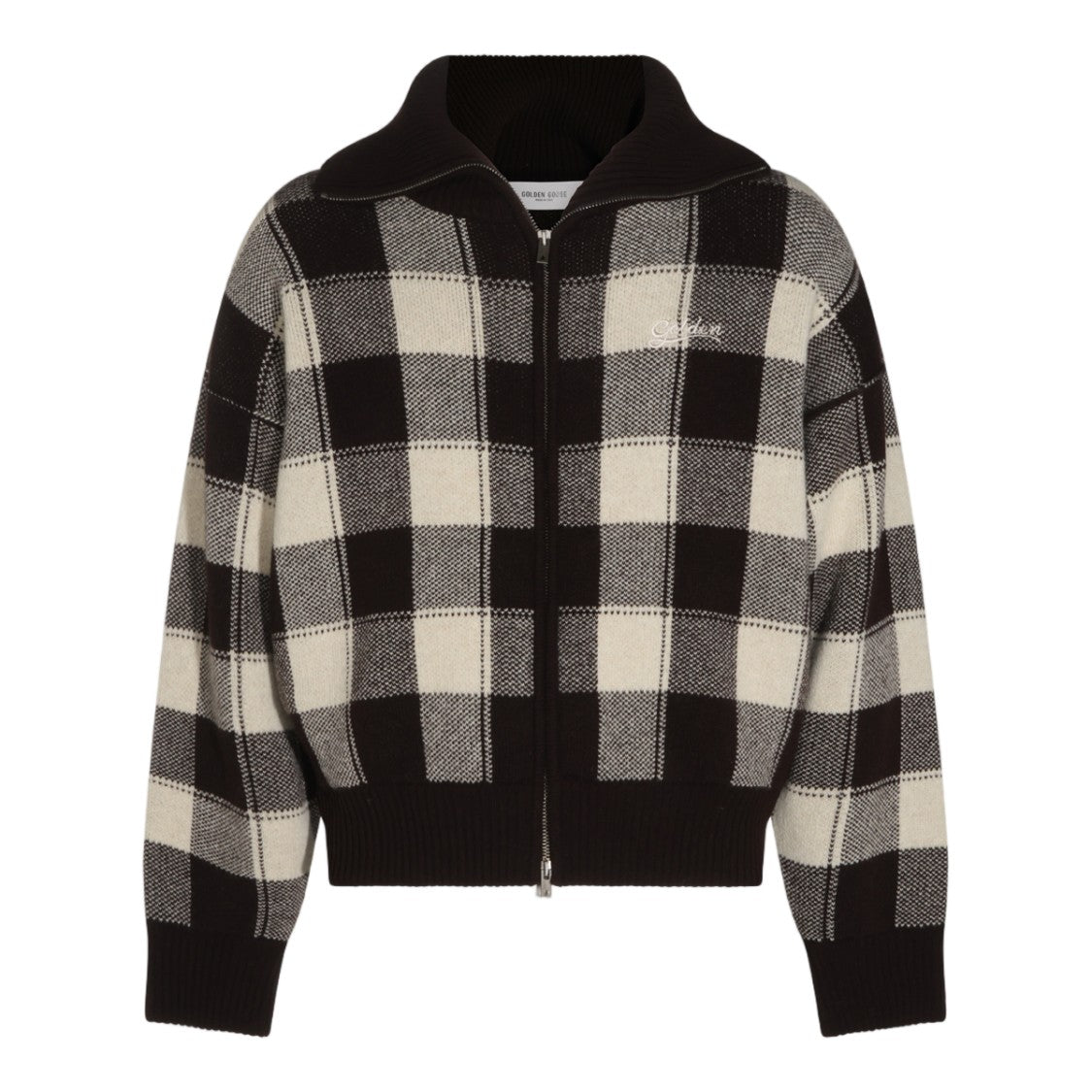 Golden Goose Checkered High-Collar Zip-Up Knit Sweater