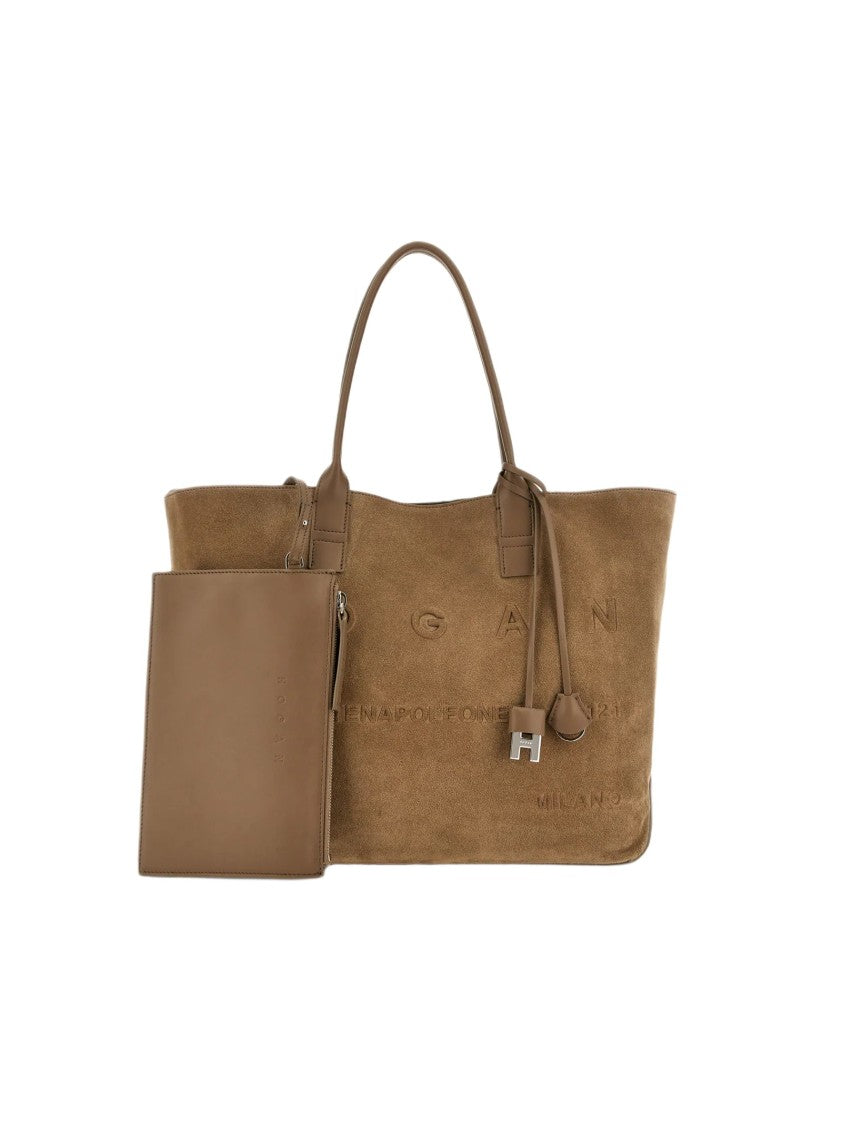 Hogan Spacious Suede Tote Bag With Leather Accents