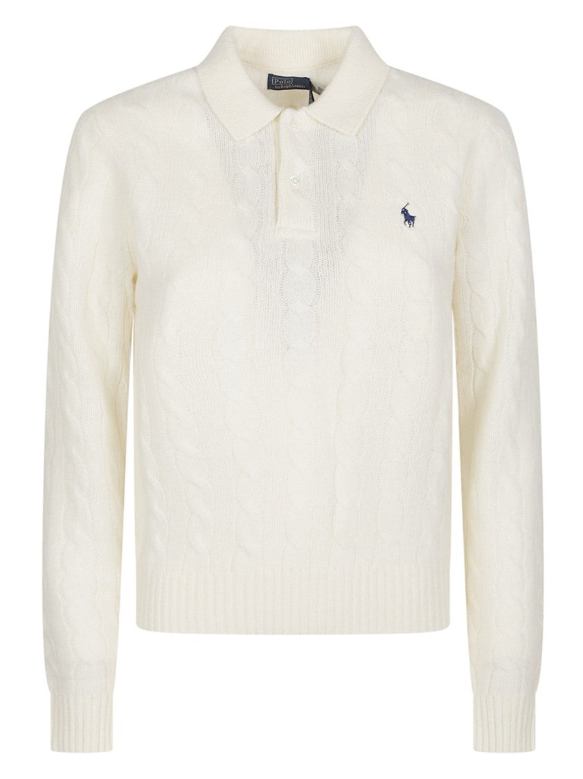 Polo Ralph Lauren Long Sleeve Polo Neck Cable Knit Wool-Blend Sweater
