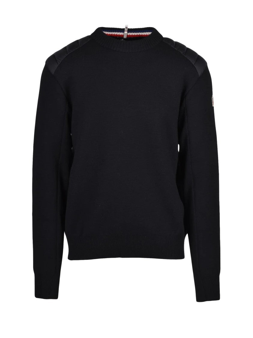 Moncler Grenoble Black Padded Shoulder Virgin Wool Sweater