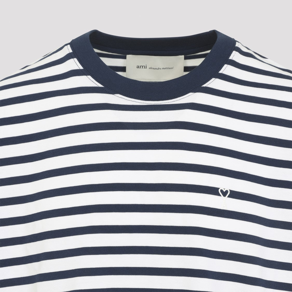 Ami Paris Classic White T-Shirt With Navy Stripe Detail