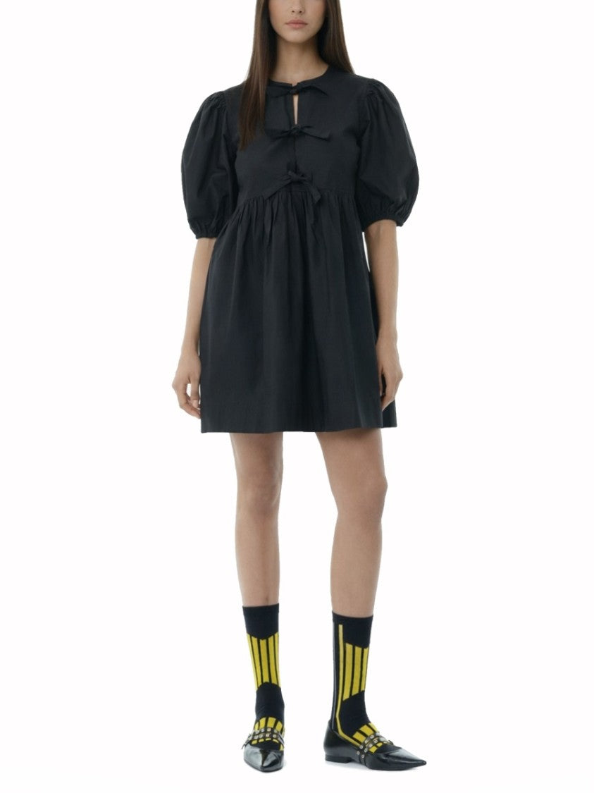 Ganni Organic Cotton Voluminous Bow Mini Dress