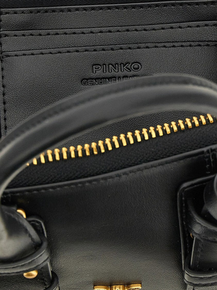 Pinko Black Bowling Bag Horizontal Leather Handbag