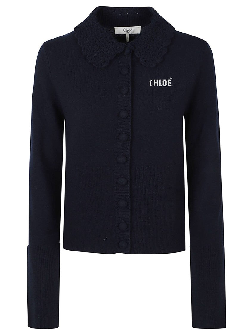 Chloé Wool Wool-Blend Guipure Collar Cardigan