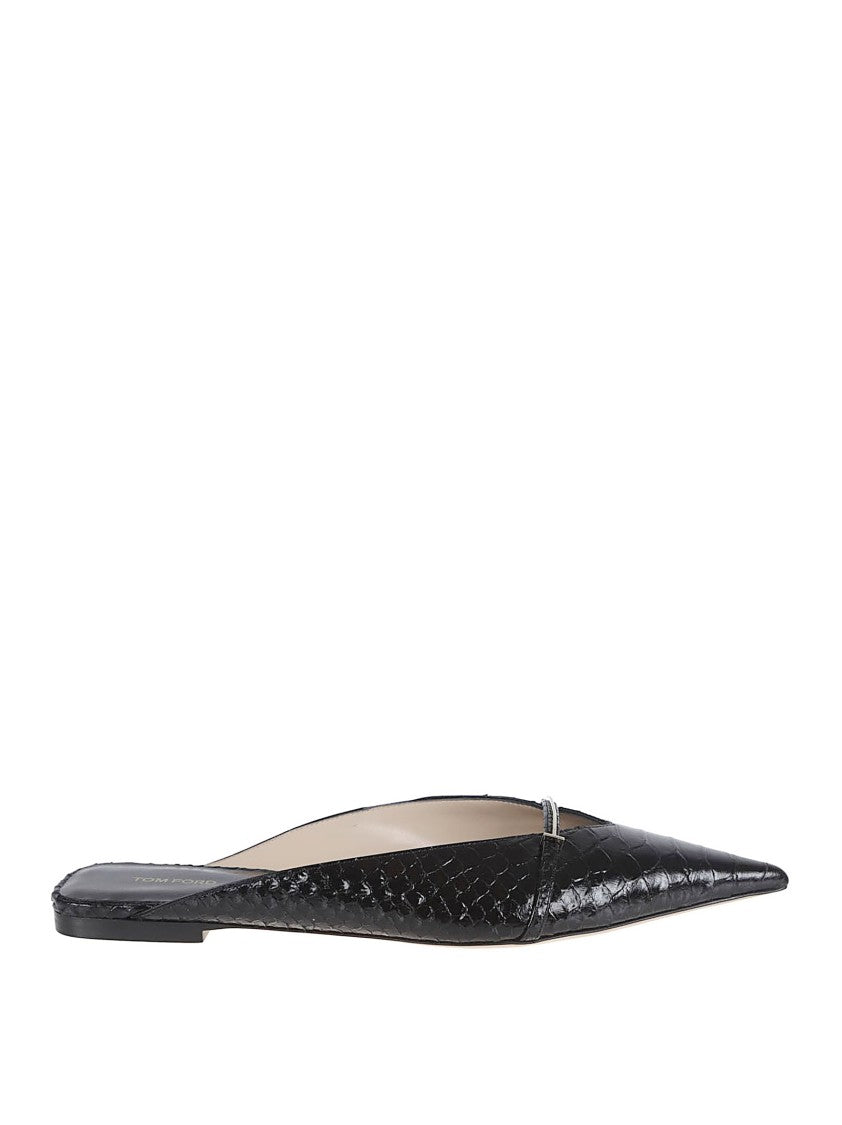 Tom Ford Pointed Toe Textured Leather Sandals With Signature T Hardware
