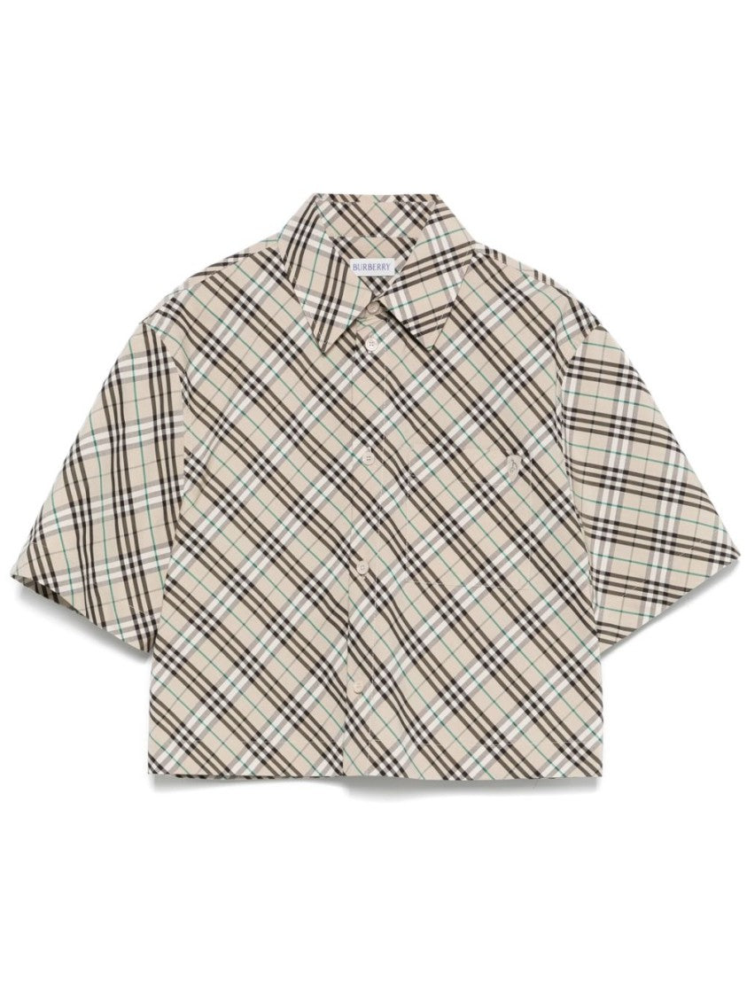 Burberry Cropped Plaid Shirt With Collared Neckline