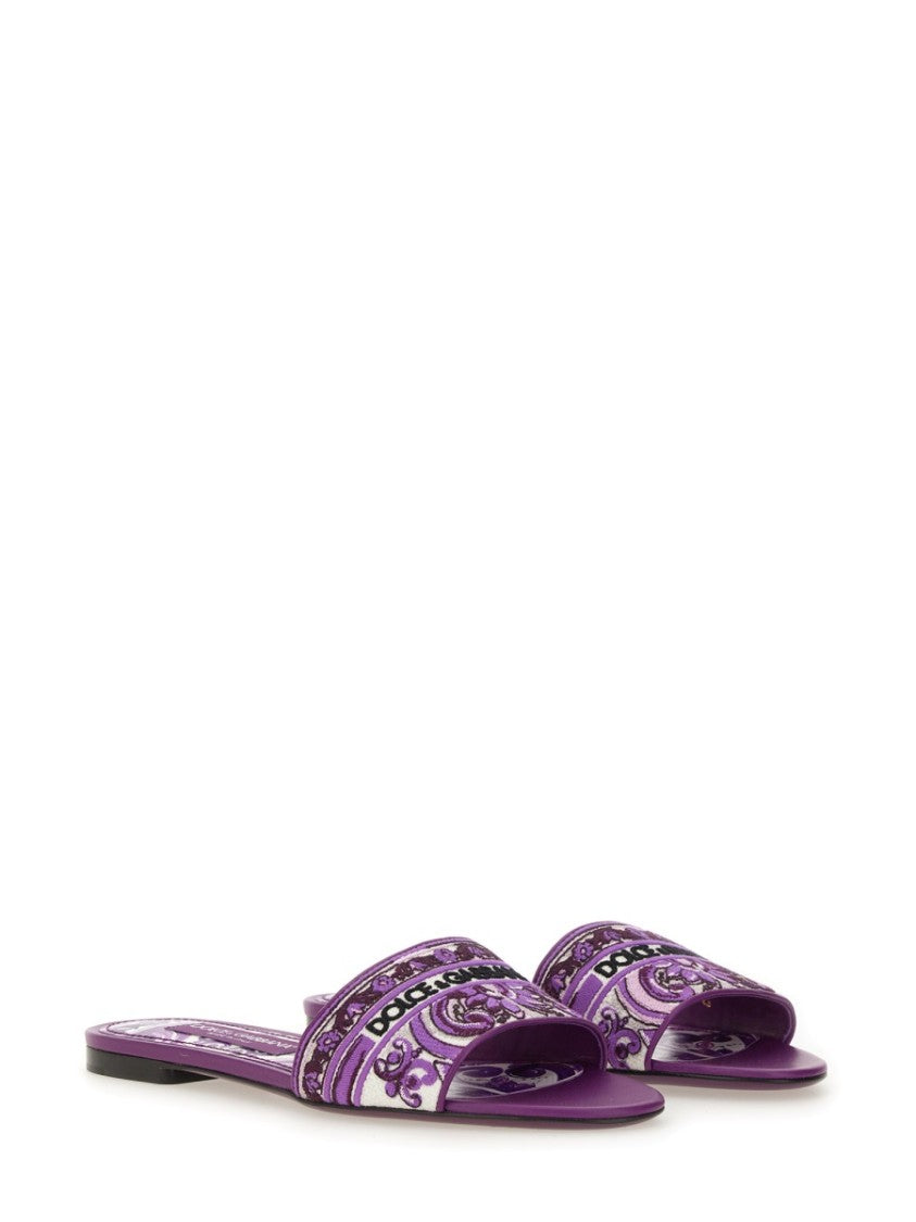 Dolce & Gabbana Purple Slide Sandal With Intricate Embroidery