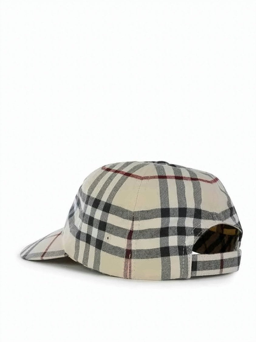 Burberry Beige Baseball Cap With Distinctive Check Pattern