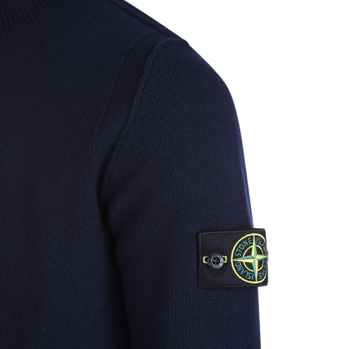 Stone Island Deep Navy Crew Neck Sweater With Ribbed Details