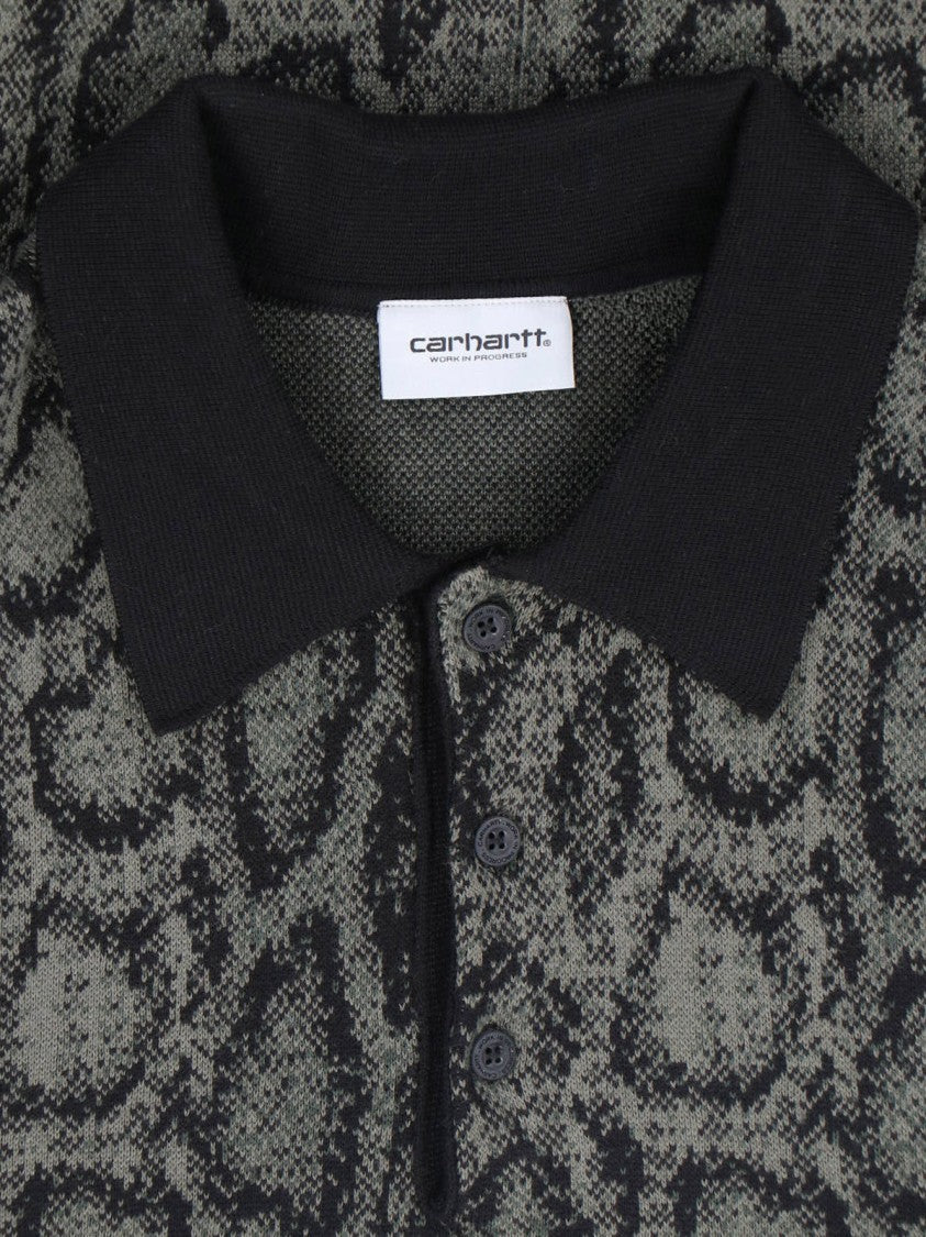 Carhartt Wip Green Snake Print Long-Sleeve Polo Sweater