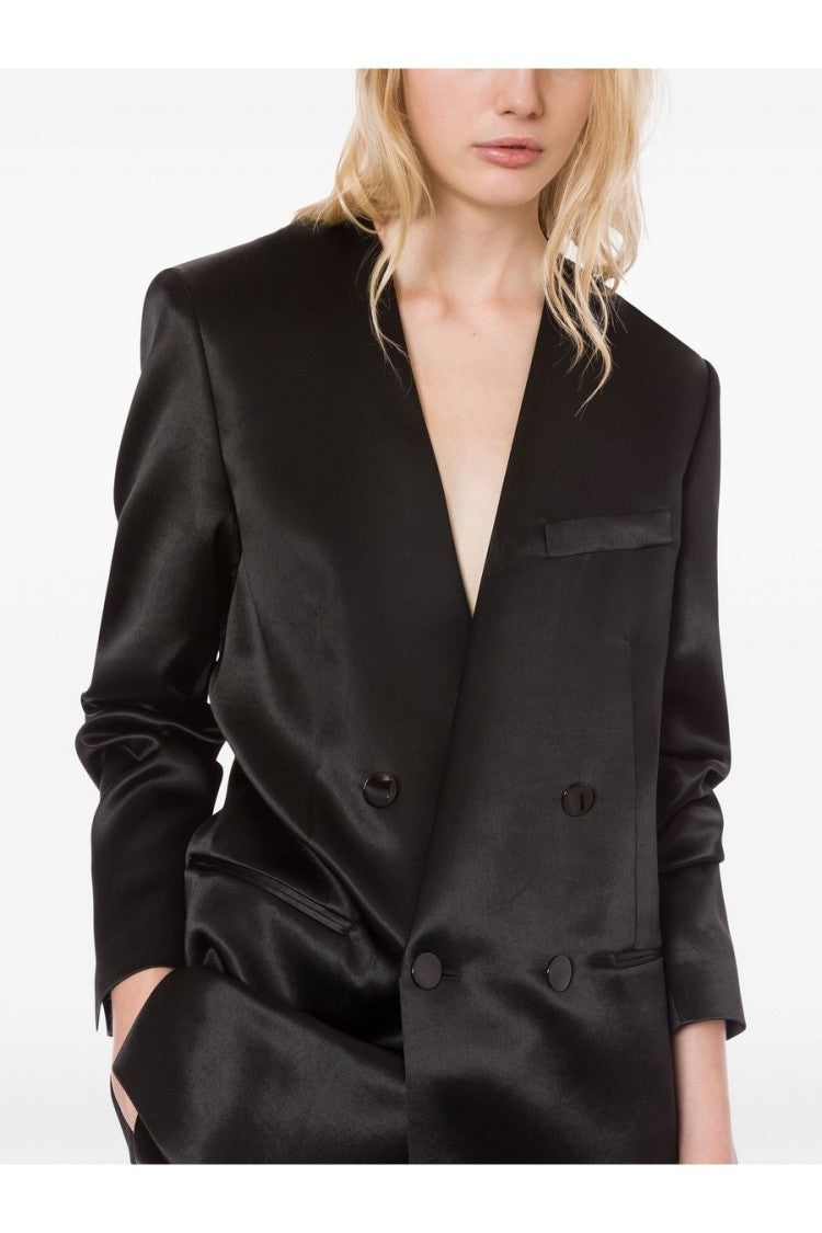 Philosophy Di Lorenzo Serafini Double-Breasted Blazer With Structured Shoulders And Sheen