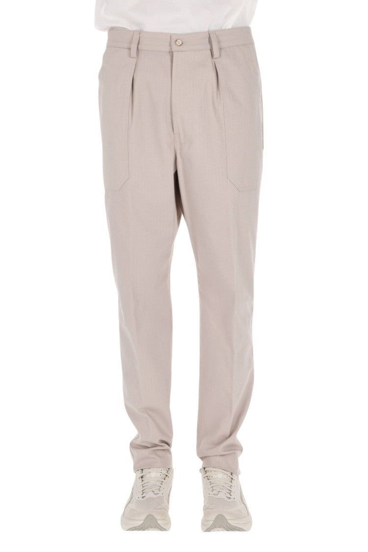 Eleventy Beige Herringbone Cotton Fatigue Pants