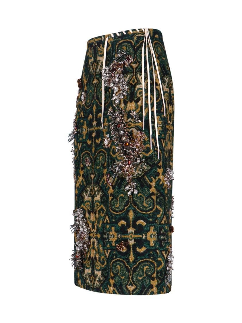 Dries Van Noten High-Waisted Crystal-Adorned Geometric Fabric Skirt