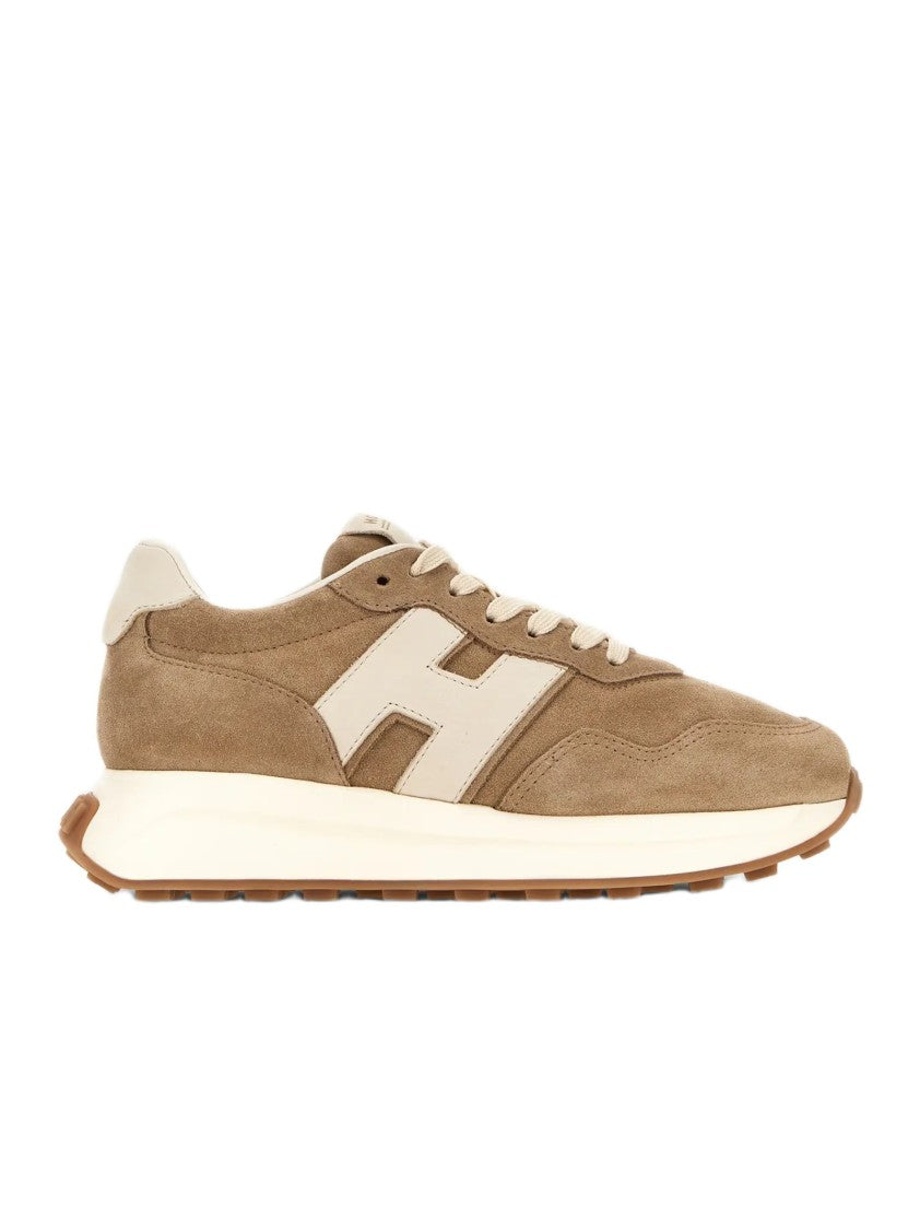 Hogan Minimalistic Beige Suede Sneakers With Cream Accents