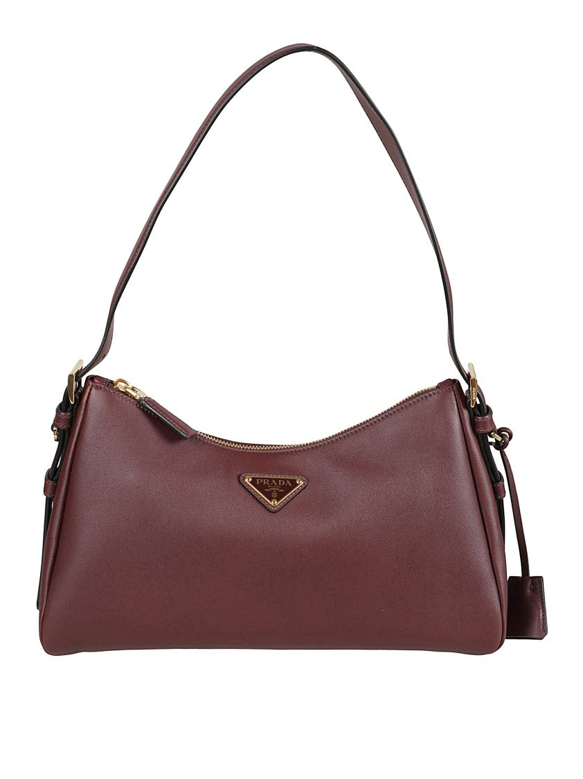 Prada Elongated Smooth Leather Handbag With Adjustable Strap