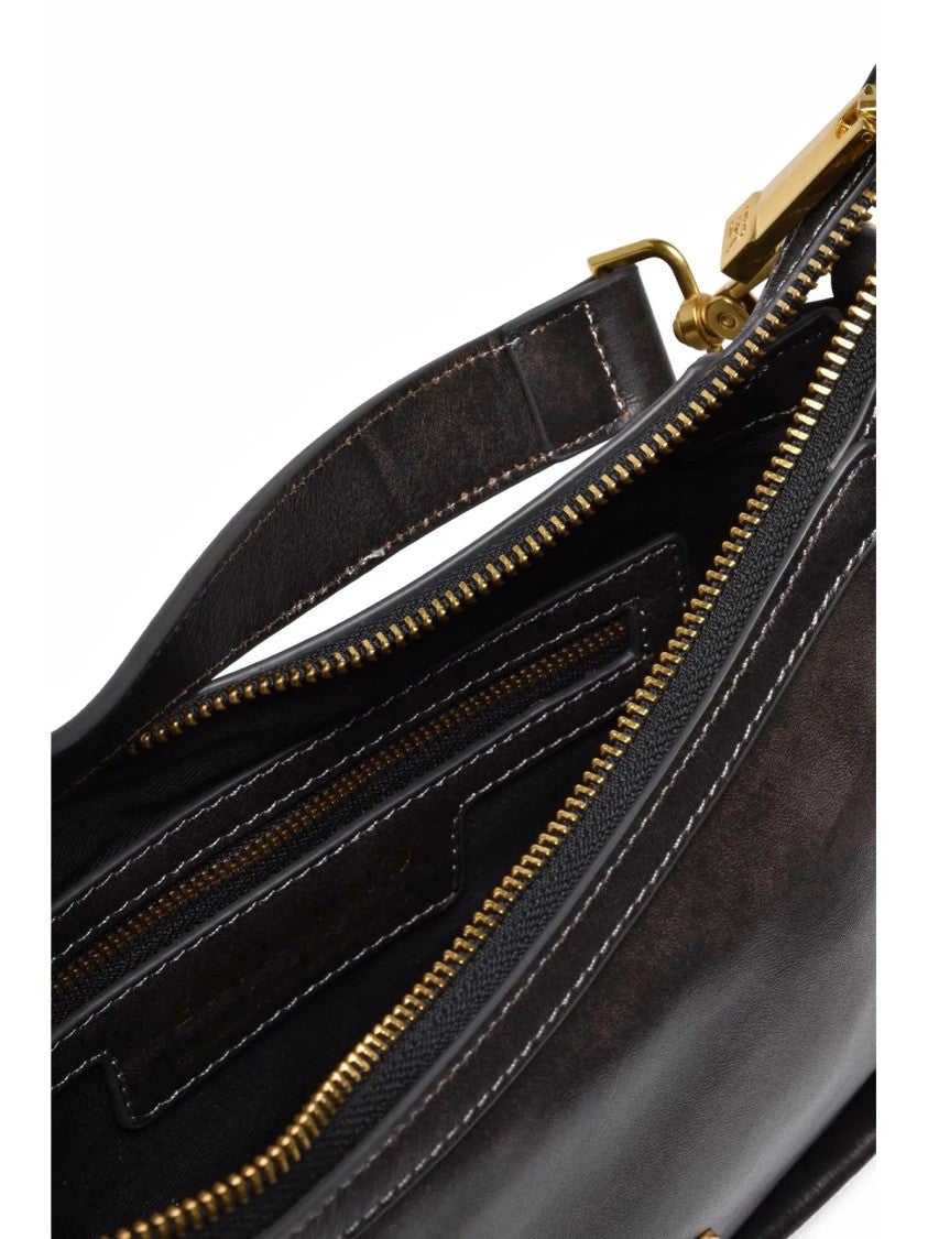 Ermanno Firenze Compact Brown Bovine Leather Shoulder Bag With Golden Accents