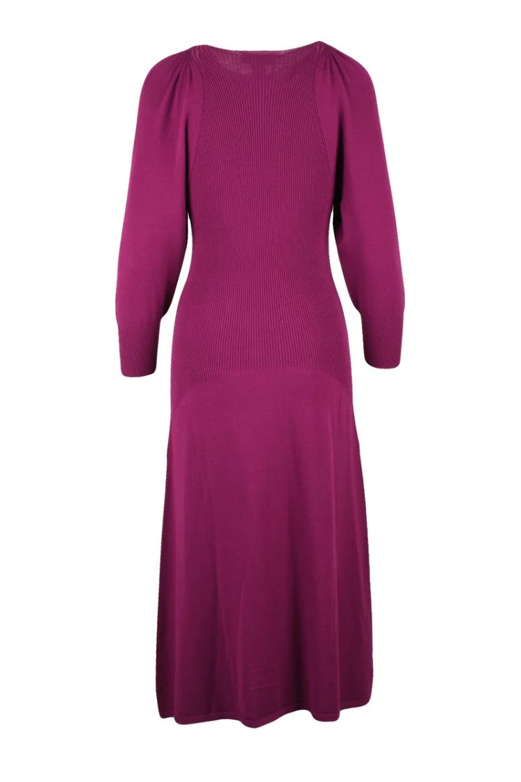 Twin-Set Long Knit Dress Puff Sleeve - Fuchsia