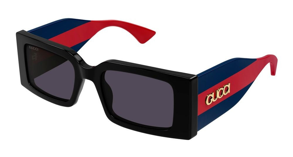 Gucci Black Bold Stripes Square Oversized Acetate Sunglasses